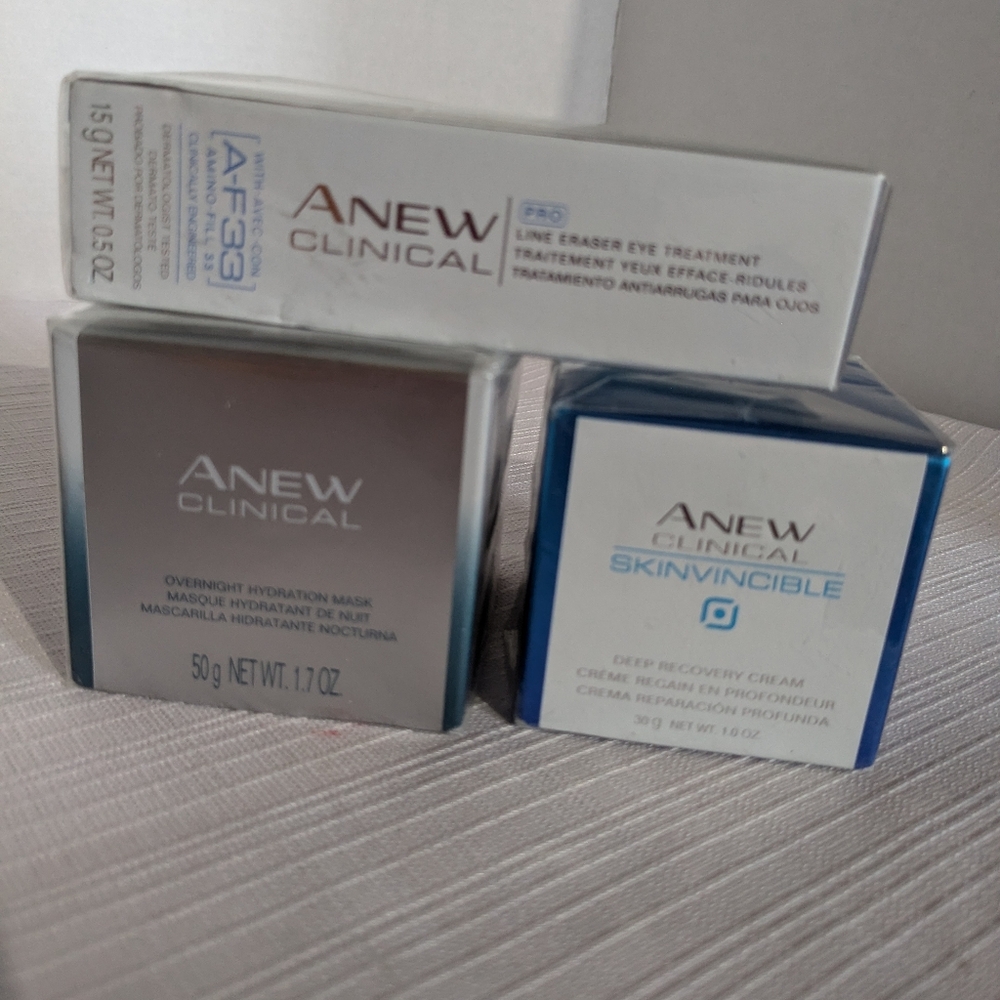 Anew Clinical Lot Of 3  Hydration Mask Recovery Cream Eye Eraser Treatment Avon